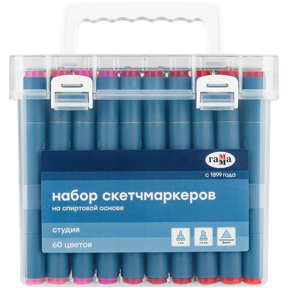 картинка Скетч-маркеры двусторонние, 60 цв, 60 шт, трехгранный корпус, в пластиковом боксе, "Студия", Гамма, 1204P_60 от магазина Альфанит в Кунгуре
