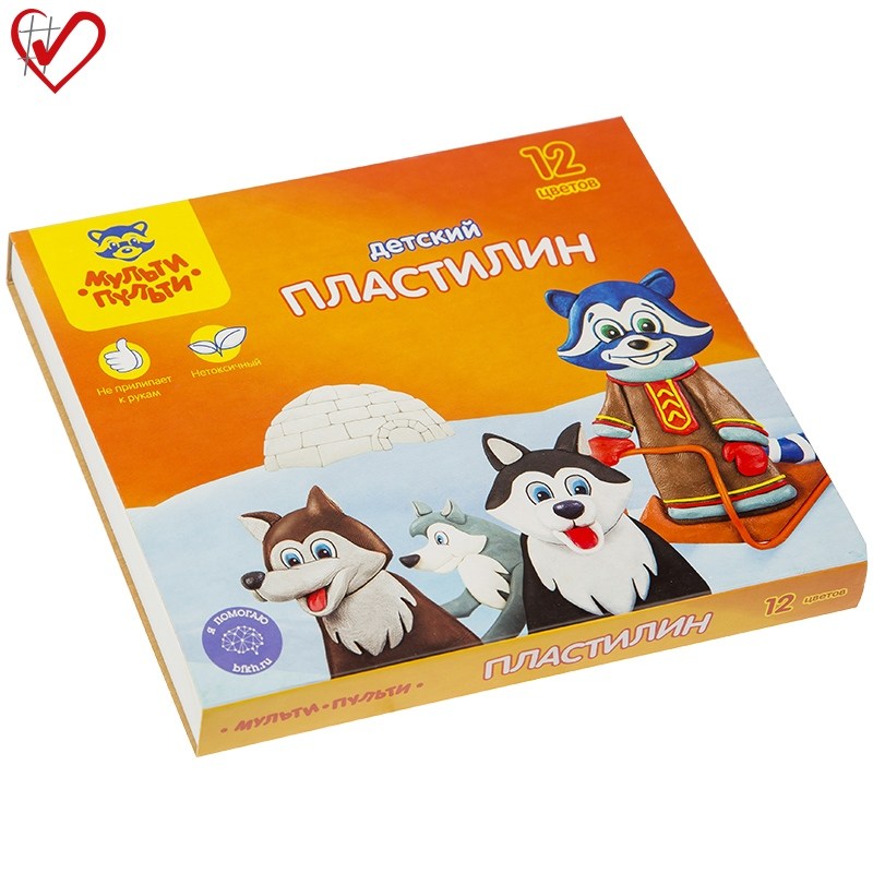 картинка Пластилин, 12 цв, 12 шт, 180 гр, со стеком, "Енот на Аляске", Мульти-Пульти, ДП_10235 от магазина Альфанит в Кунгуре
