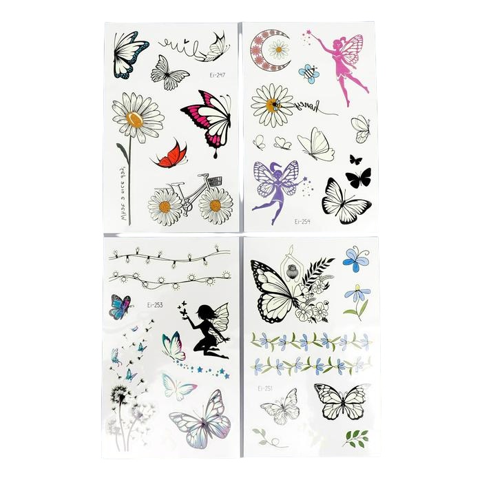 картинка Татуировки переводные, 12*7,5 см, фосфорные, "Бабочки-цветочки", 7040449 от магазина Альфанит в Кунгуре