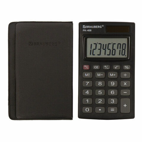 картинка Калькулятор карманный, 8 разрядов, 9,7*5,6 см, черный, двойное питание, "PK-408-BK", BRAUBERG, 250517 от магазина Альфанит в Кунгуре