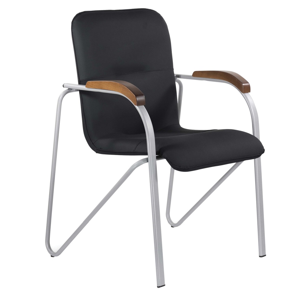 картинка Кресло для приемных и переговорных BRABIX "Samba CF-104", кожзам, серый/черный, накладки "орех", 532759 от магазина Альфанит в Кунгуре