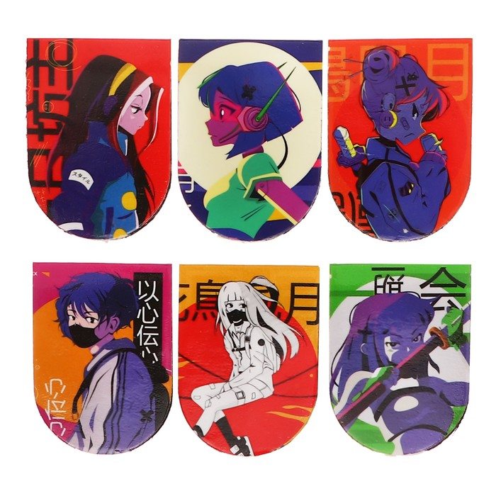 картинка Набор закладок магнитных, 6 шт, ассорти, "Киберпанк Anime", Calligrata, 9572388 от магазина Альфанит в Кунгуре