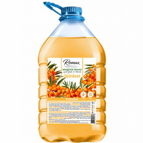 картинка Мыло жидкое, 5 л, бутыль ПЭТ, "Облепиха", Romax от магазина Альфанит в Кунгуре