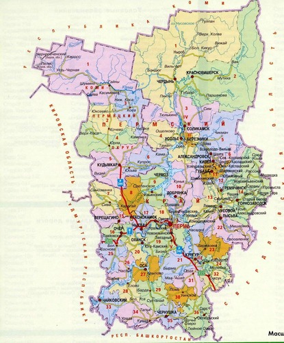 картинка Карта Пермского края, А1, 1:800 000, ламинированная, административная от магазина Альфанит в Кунгуре