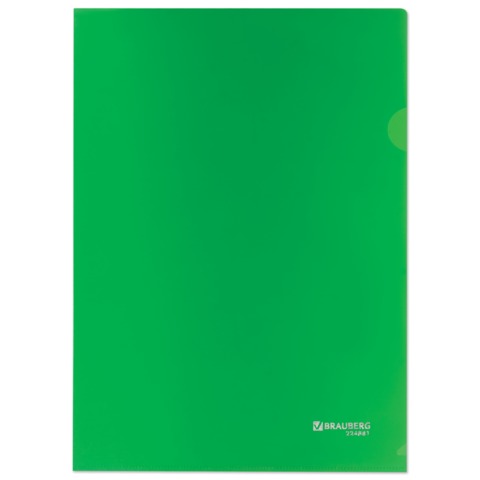 картинка Папка-уголок, А4, 180 мкм, пластик, зеленый, BRAUBERG, 224881 от магазина Альфанит в Кунгуре