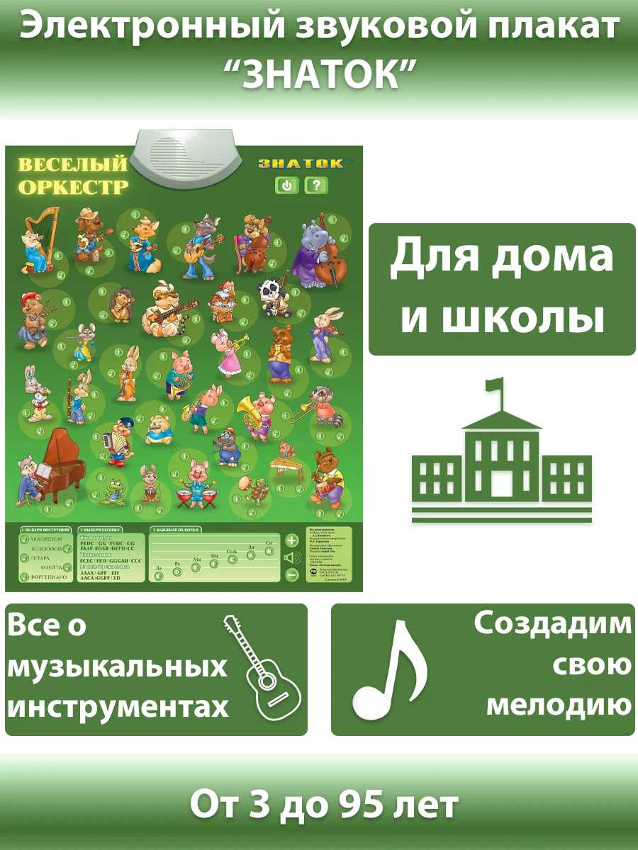 картинка Звуковой плакат, А2, "Веселый оркестр", Знаток, PL-04-OR от магазина Альфанит в Кунгуре