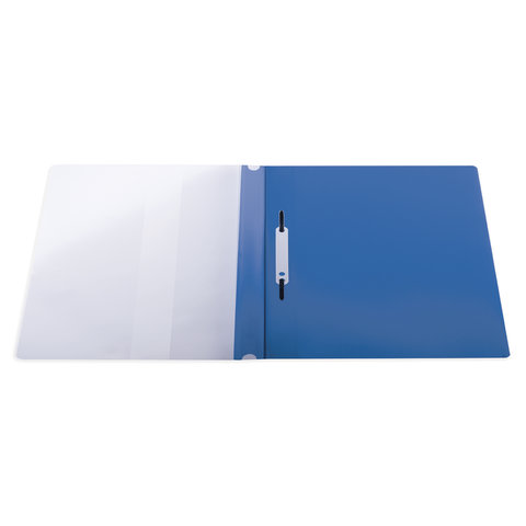 картинка Папка-скоросшиватель с прозрачным верхом, А4, 140/180 мкм, пластик, синий, с перфорацией, BRAUBERG, 226583 от магазина Альфанит в Кунгуре