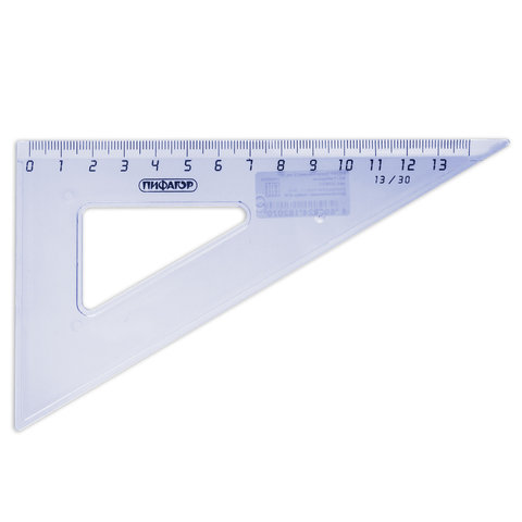 картинка Треугольник 30°, 13 см, пластик, прозрачный, ПИФАГОР, ТК400СН, 210617 от магазина Альфанит в Кунгуре