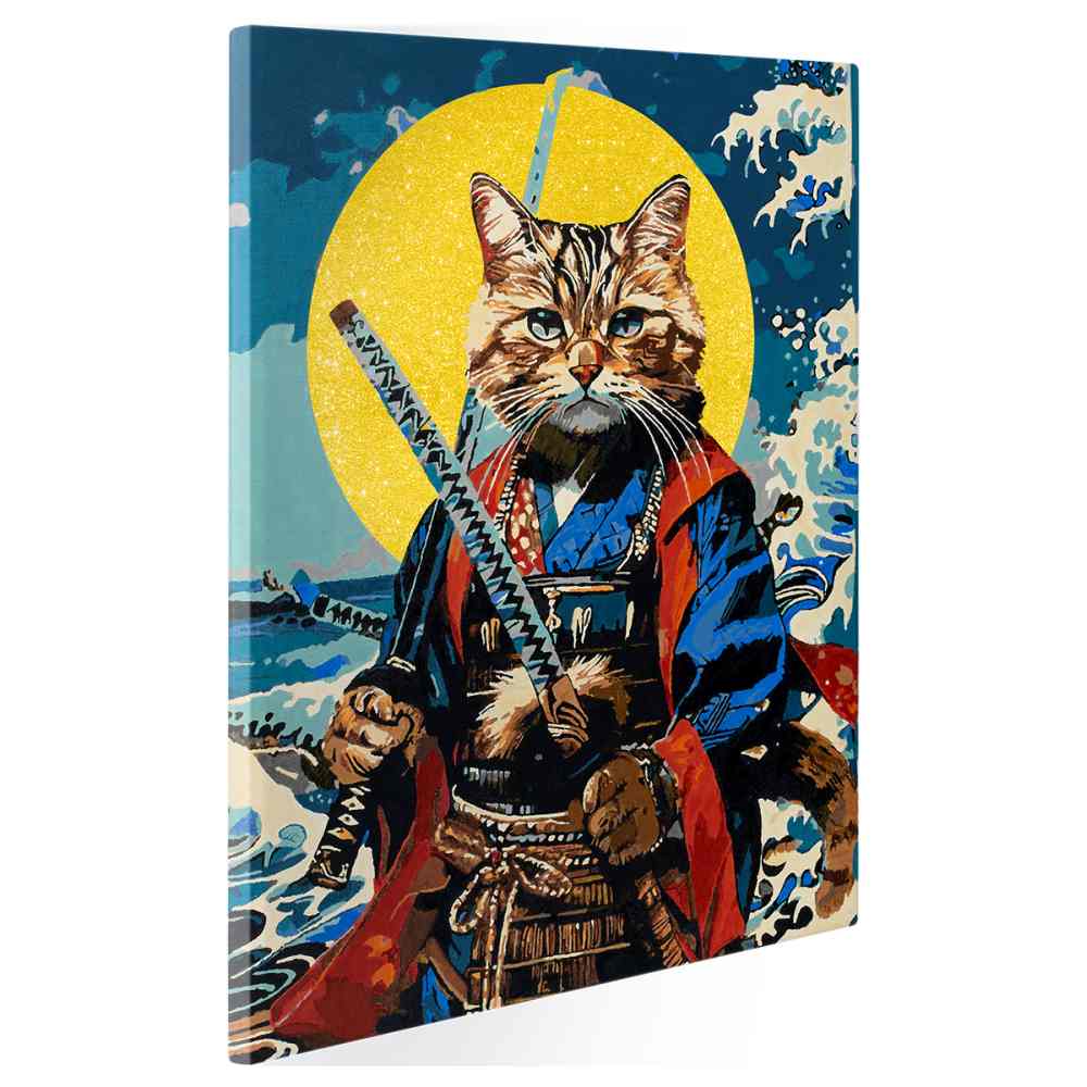 картинка Картина по номерам, 40*50 см, на подрамнике, с глиттером, "Кот-самурай", Три совы, КХг4050_57069 от магазина Альфанит в Кунгуре