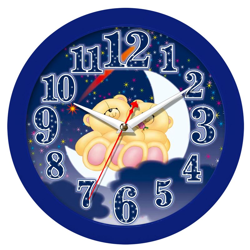 картинка Часы настенные 29*29*3,5 см, круглые, синие, плавные, "Мишки", Камелия, 0242 от магазина Альфанит в Кунгуре