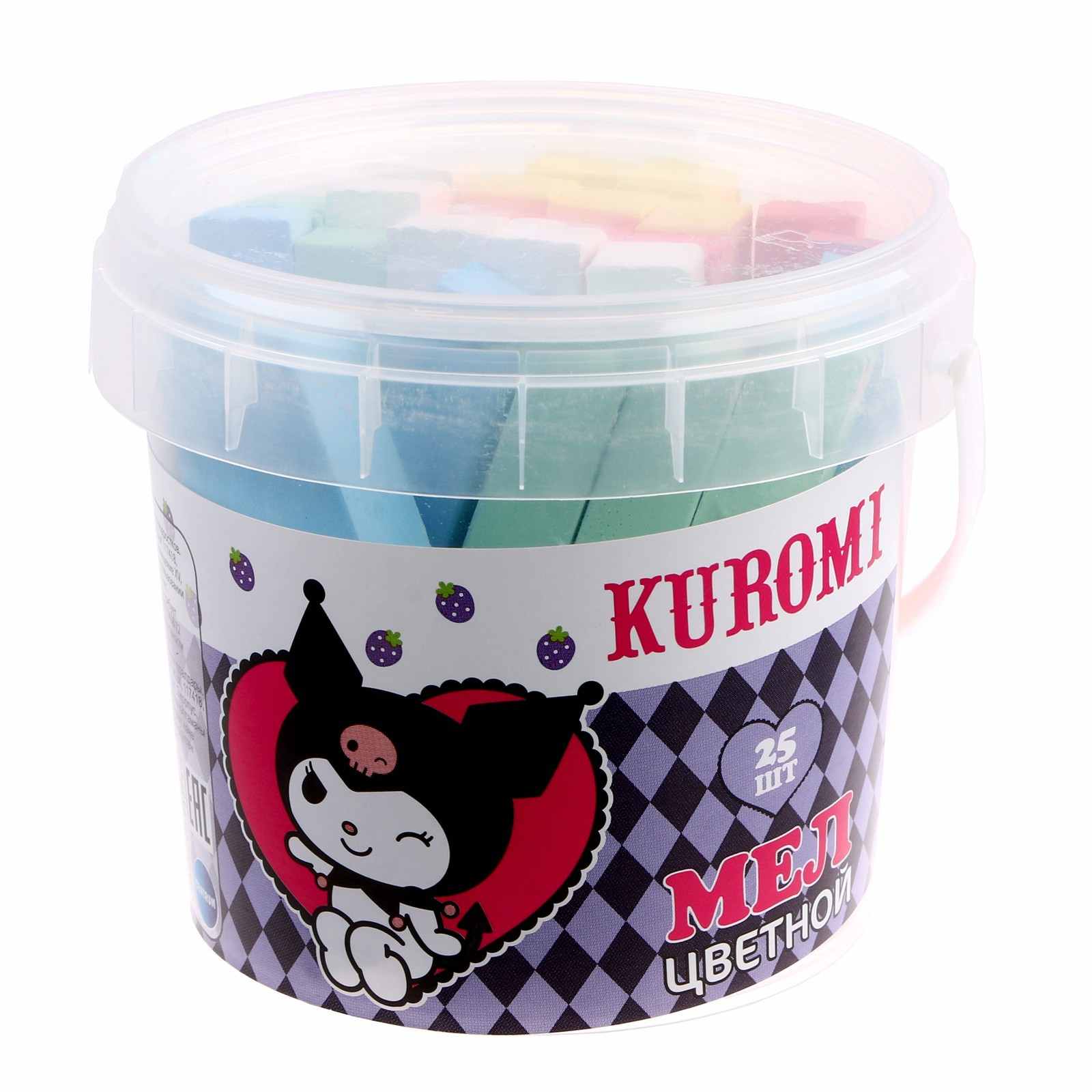 картинка Мел цветной, 25 шт, квадратный, пластиковое ведро, "Kuromi", 9645425 от магазина Альфанит в Кунгуре