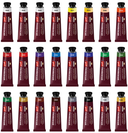 картинка Краска акриловая художественная, 24 цв по 22 мл, коробка, глянцевый, "Premiere", BRAUBERG ART, 191782 от магазина Альфанит в Кунгуре