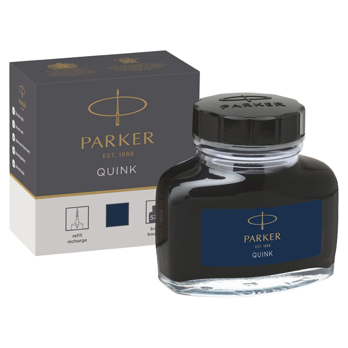 картинка Чернила, 57 мл, черно-синий, банка, "Bottle Quink", PARKER, 1950378 от магазина Альфанит в Кунгуре