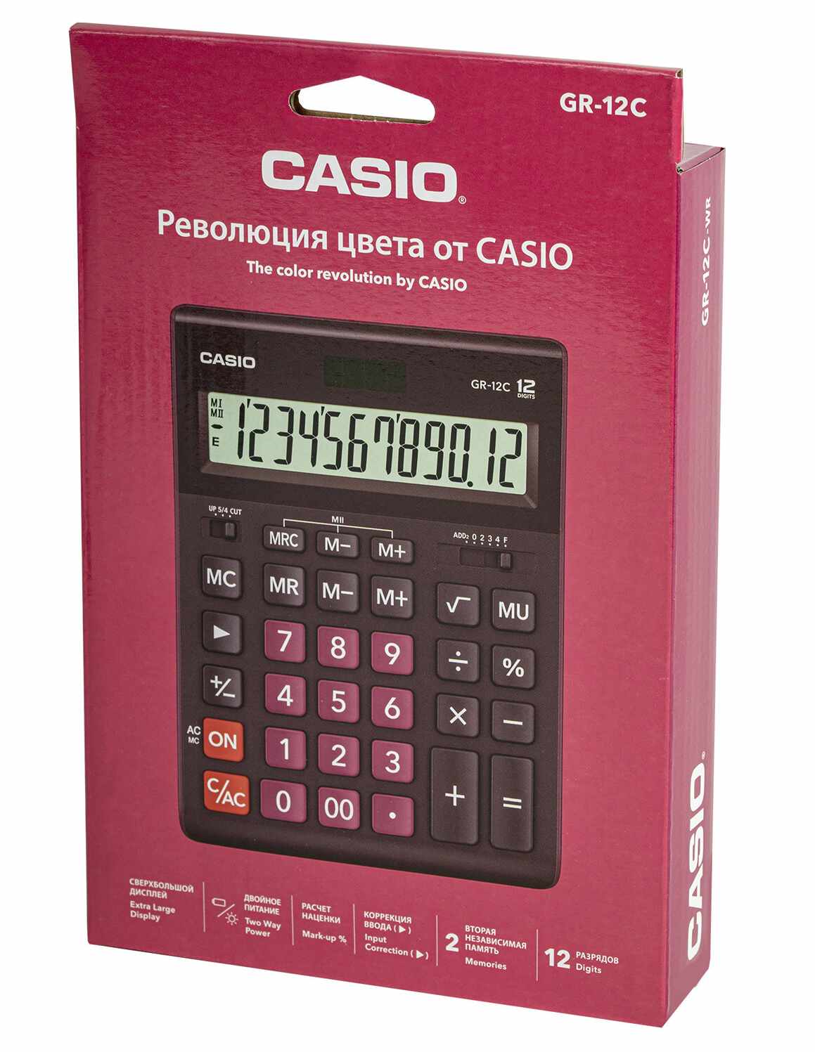 картинка Калькулятор настольный, 12 разрядов, 21*15,5 см, двойное питание, бордовый, "GR-12С-WR", CASIO, GR-12C-WR-W-EP от магазина Альфанит в Кунгуре