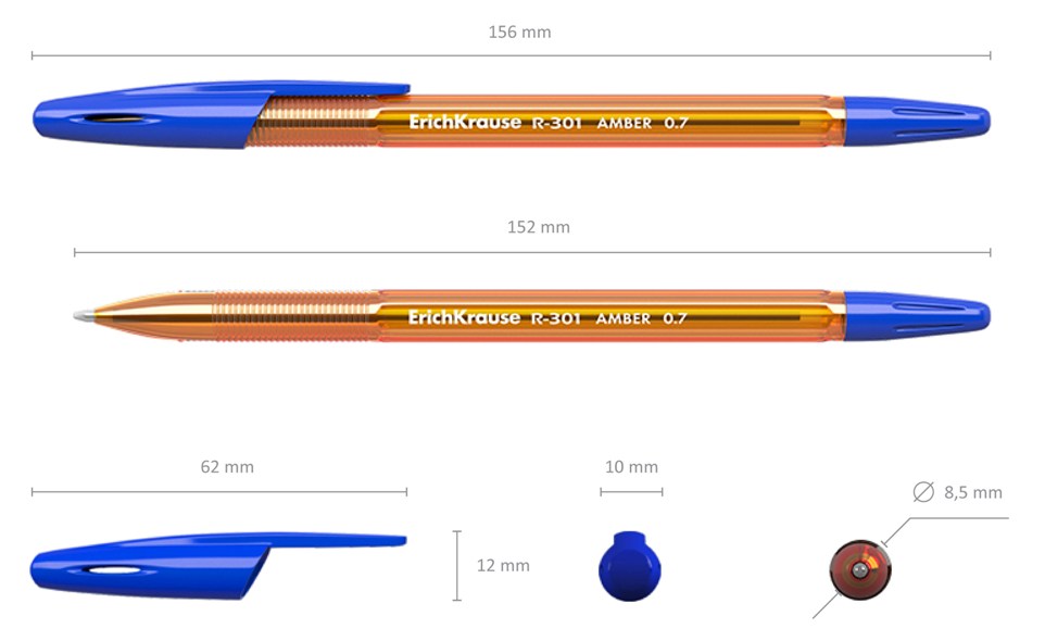 картинка Ручка шариковая, 0,7 мм, синяя, корп. оранжевый, "R-301 Amber", Erich Krause, 31058 от магазина Альфанит в Кунгуре