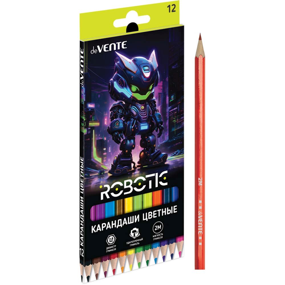 картинка Карандаши цветные, 12 цв, 12 шт, дерево, 2М, "Robotic", deVente, 5022539 от магазина Альфанит в Кунгуре