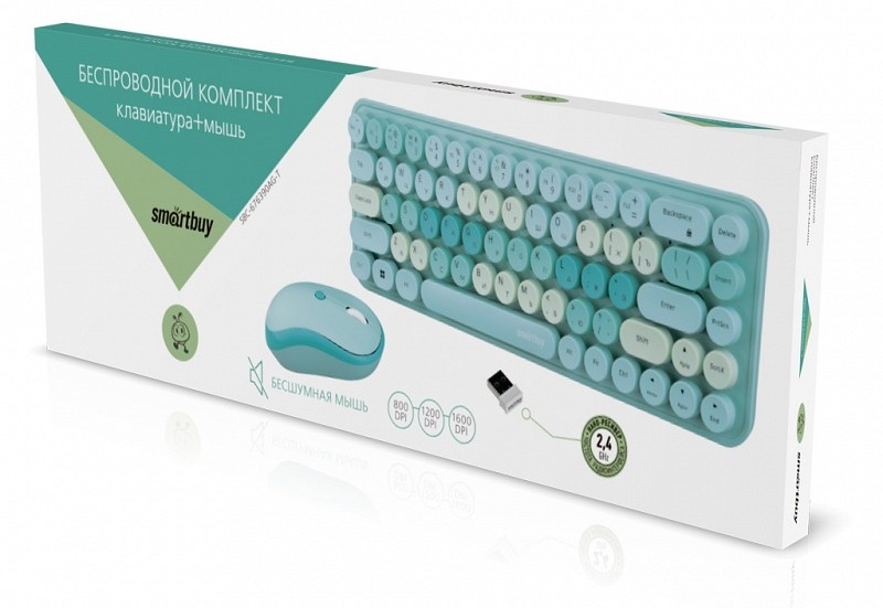 картинка Комплект беспроводной (клавиатура + мышь) SmartBuy 676390AG-T, зеленый, SBC-676390AG-T от магазина Альфанит в Кунгуре