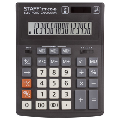 картинка Калькулятор настольный, 16 разрядов, 20*15,4 см, двойное питание, черный, "PLUS. STF-333", STAFF, 250417 от магазина Альфанит в Кунгуре