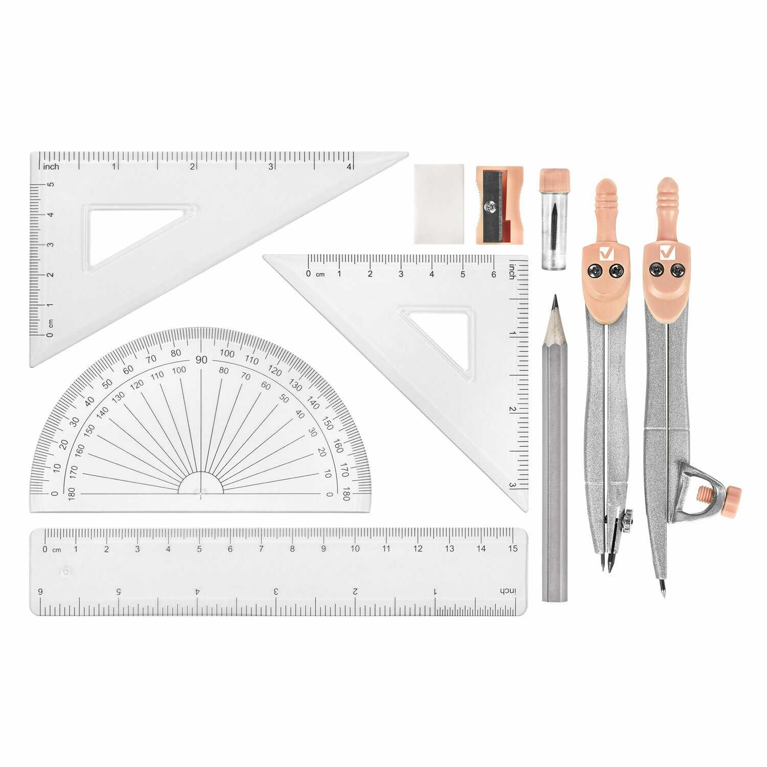 картинка Готовальня 11 предметов, персиковый, пластиковый футляр, "School Kit", BRAUBERG, 210717 от магазина Альфанит в Кунгуре