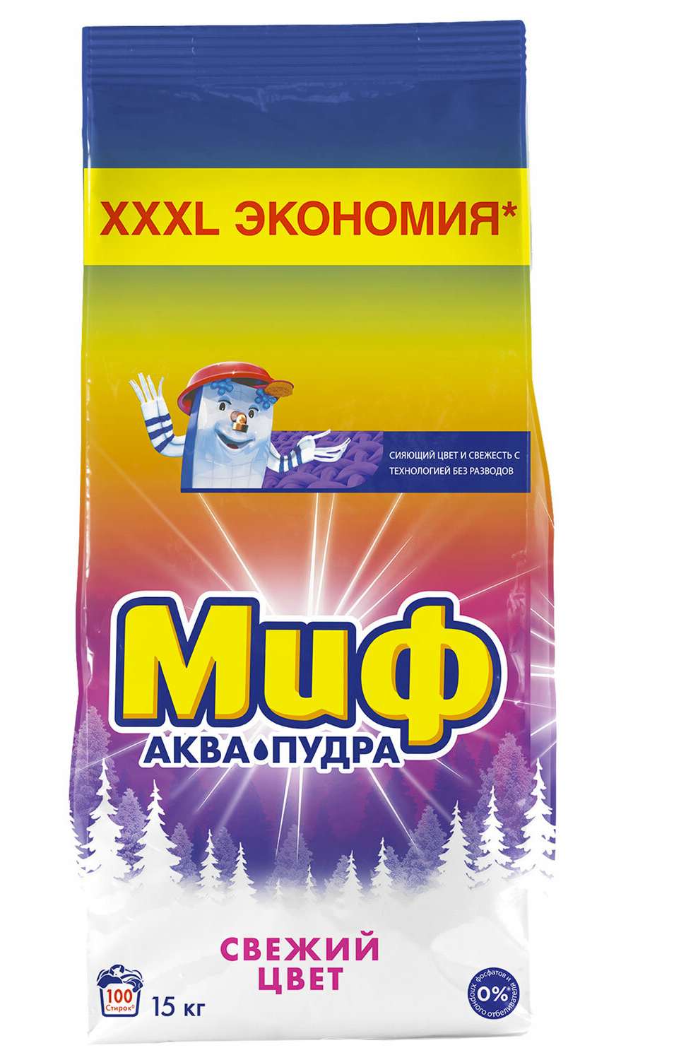 картинка Порошок стиральный, 15 кг, пакет, 100 стирок, автомат, "Свежий цвет", МИФ, 80769432 от магазина Альфанит в Кунгуре