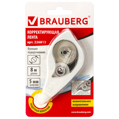 картинка Корректирующая лента, 5мм*8м, механизм перемотки, окно расхода, BRAUBERG, 226813 от магазина Альфанит в Кунгуре