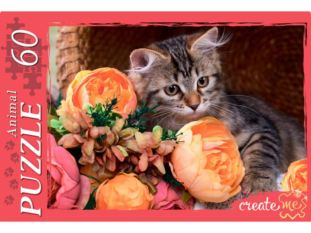 картинка Пазл 60 эл., "Котенок в цветах № 1", Рыжий кот, П60-0431 от магазина Альфанит в Кунгуре