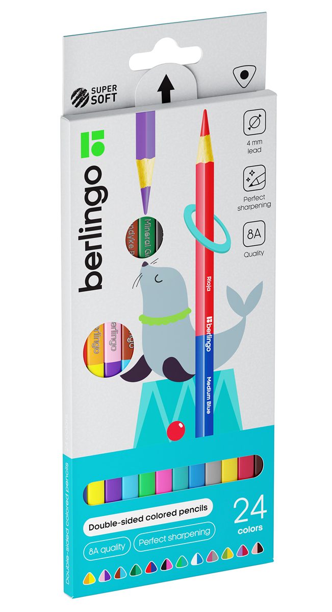 картинка Карандаши цветные, 24 цв, 12 шт, трехгранный корпус, "SuperSoft. Duo", Berlingo, SSD0124 от магазина Альфанит в Кунгуре