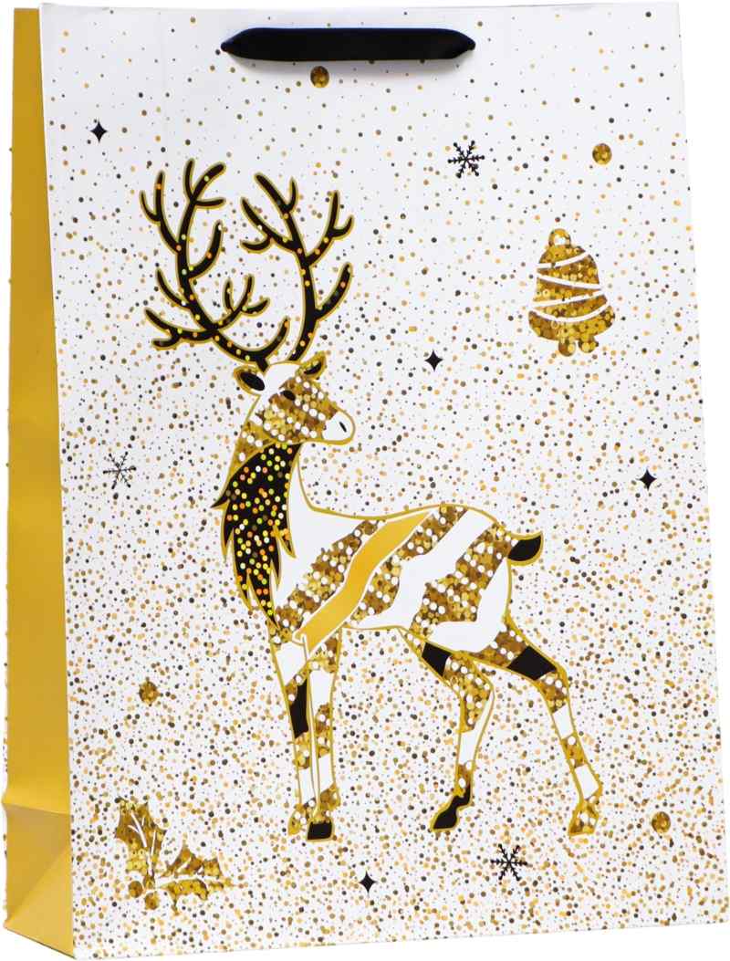 картинка Пакет подарочный новогодний, 42*31*12 см, ручка-лента, бумага, "Трехцветный олень", 6854042 от магазина Альфанит в Кунгуре