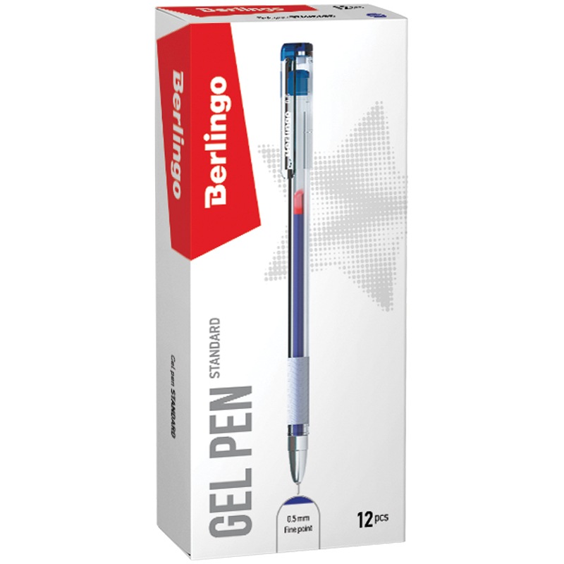 картинка Ручка гелевая, 0,5 мм, синяя, корп. прозрачный, грип, "Standard", Berlingo, CGp_50012 от магазина Альфанит в Кунгуре