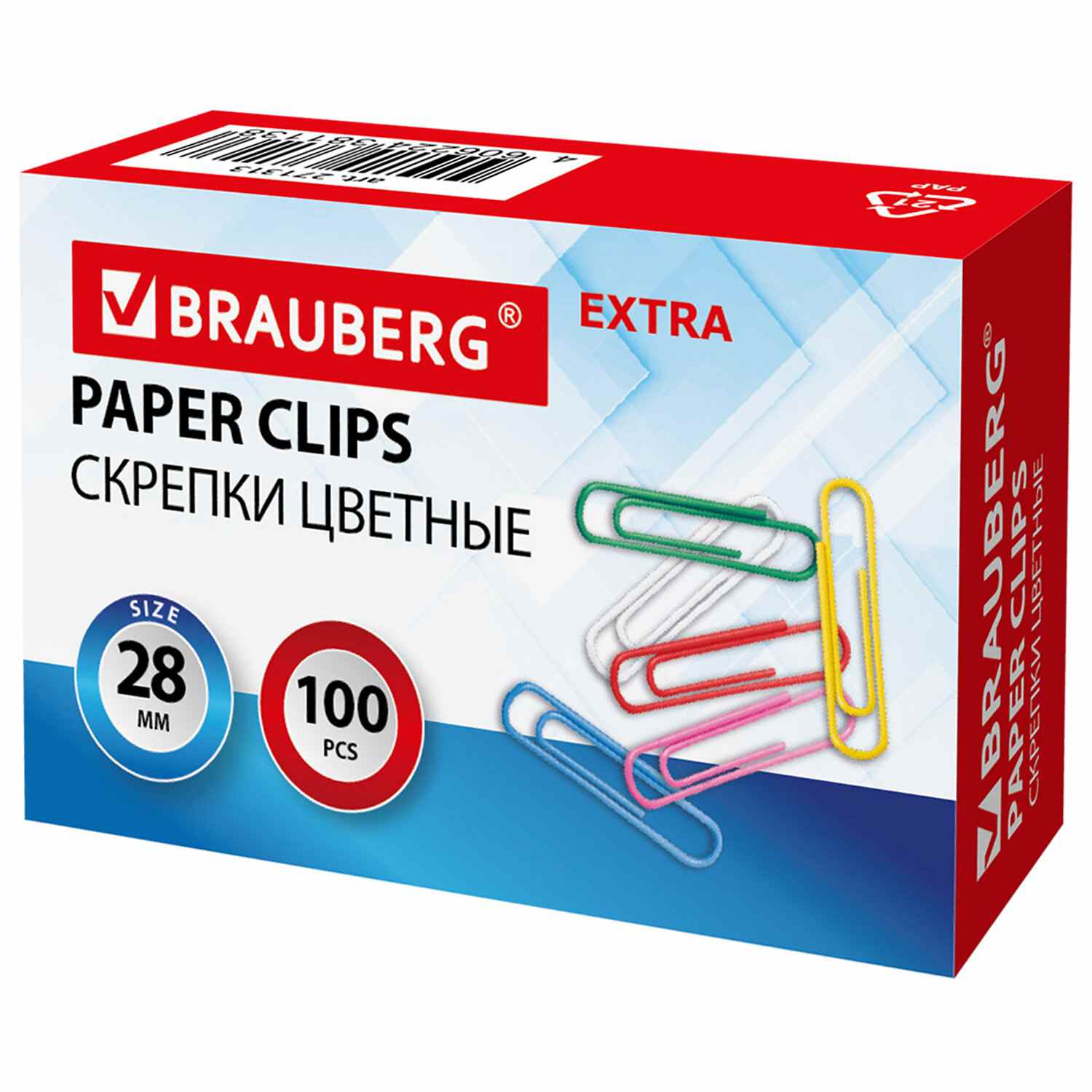 картинка Скрепки 28 мм, 100 шт, овальные, цветные, "Extra", BRAUBERG, 271313 от магазина Альфанит в Кунгуре