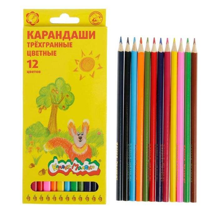 картинка Карандаши цветные, 12 цв, 12 шт, дерево, трехгранный корпус, Каляка-Маляка, КТКМ12 от магазина Альфанит в Кунгуре
