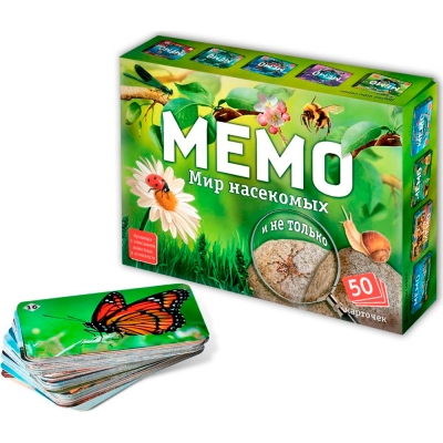 картинка МЕМО, 50 карточек, "Мир насекомых и не только", Нескучные игры, 8577 от магазина Альфанит в Кунгуре