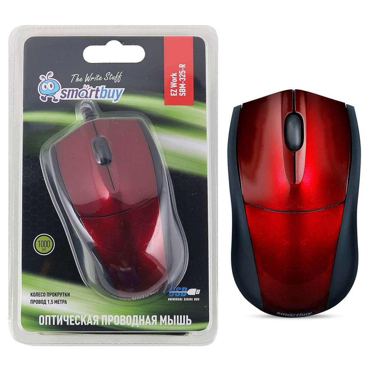картинка Мышь проводная SmartBuy 325, 1000 dpi, USB, красный, SBM-325-R от магазина Альфанит в Кунгуре
