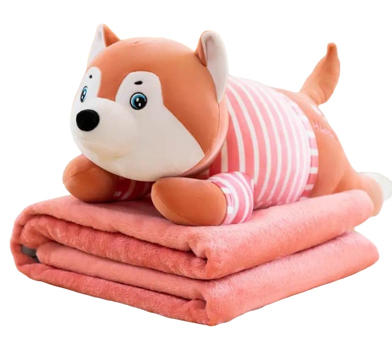 картинка Игрушка мягкая, 60 см, розовый, с пледом, "Собака", 90221-3, 91214-2/1 от магазина Альфанит в Кунгуре