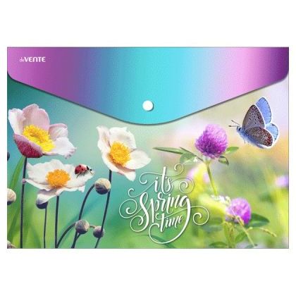 картинка Папка-конверт на кнопке, А4, 150 мкм, пластик, с рисунком, "It is spring time", deVente, 3071908 от магазина Альфанит в Кунгуре