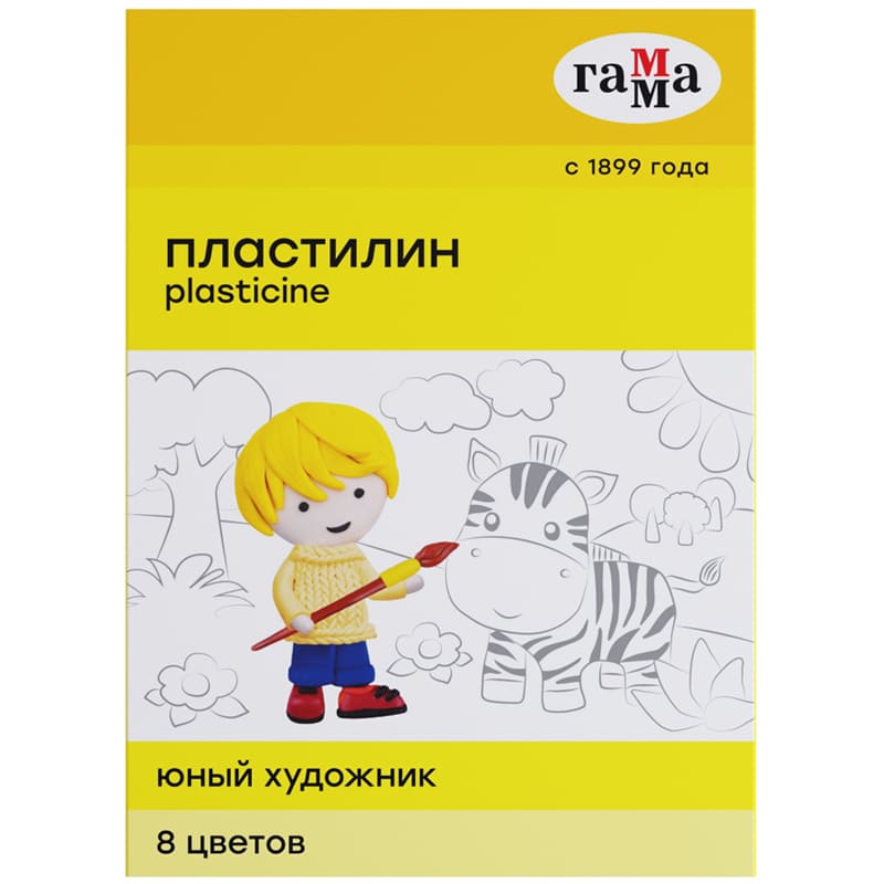 картинка Пластилин, 8 цв, 8 шт, 112 гр, со стеком, "Юный художник", Гамма, 280043 от магазина Альфанит в Кунгуре