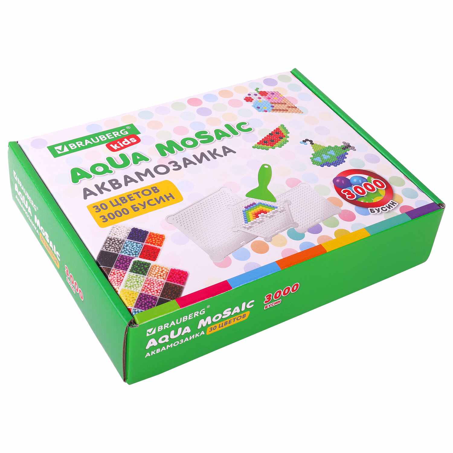 картинка Аквамозаика, 30 цветов, 3000 бусин, с трафаретами и инструментами, BRAUBERG, 664915 от магазина Альфанит в Кунгуре