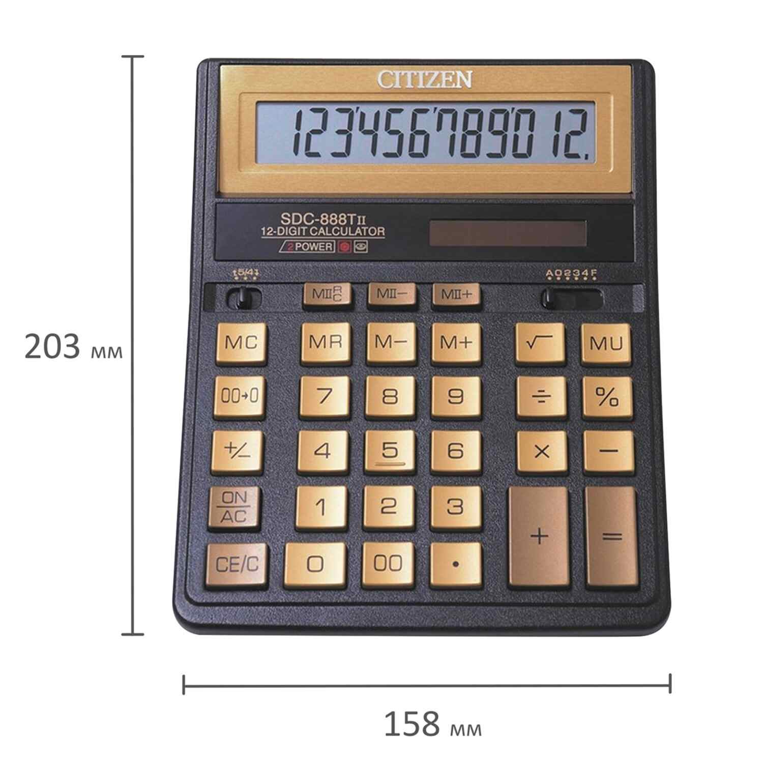 картинка Калькулятор настольный, 12 разрядов, 20,3*15,8 см, двойное питание, золотой, "SDC-888TIIGE", CITIZEN, 250379 от магазина Альфанит в Кунгуре