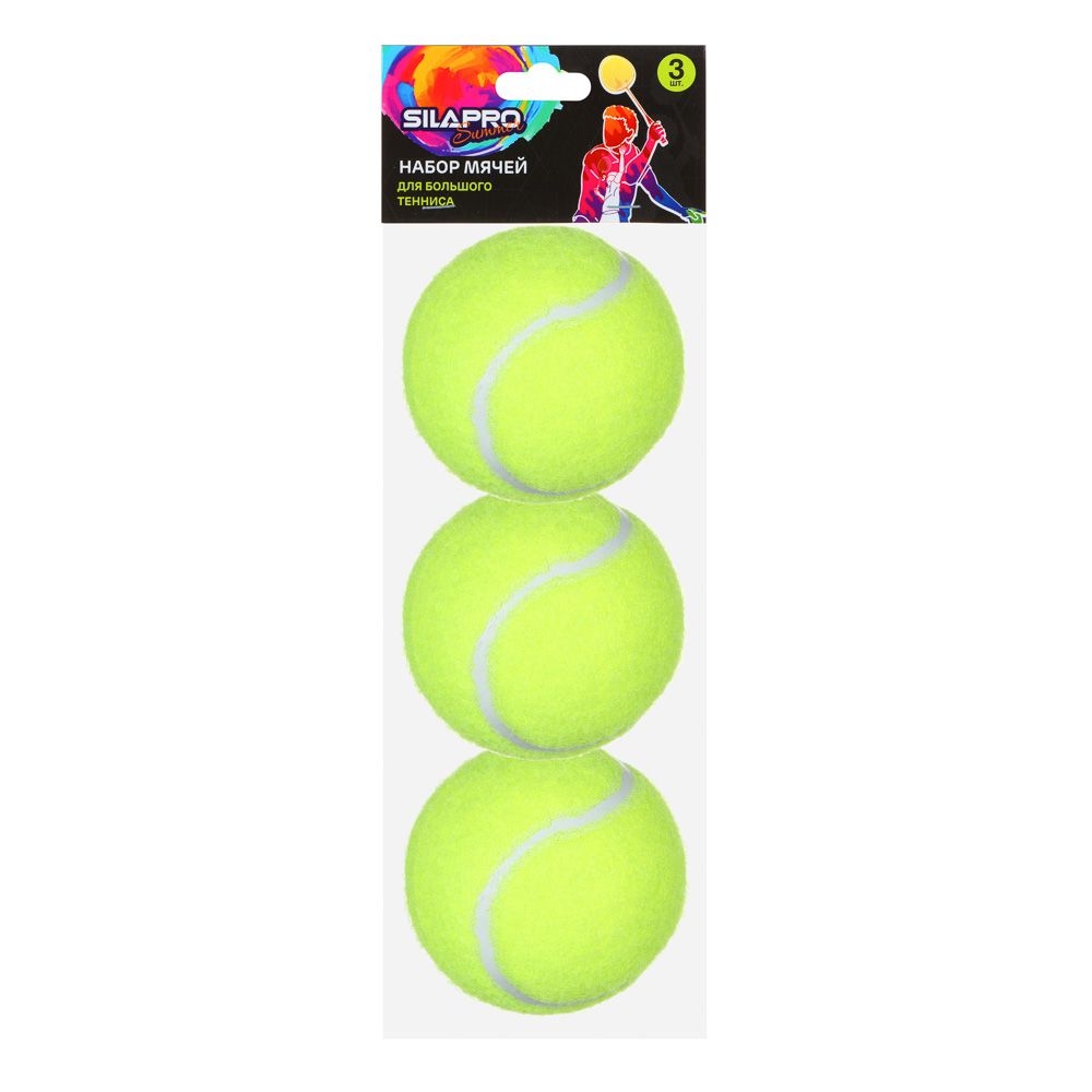 картинка Набор мячей для большого тенниса, 3 шт, полиэстер, зеленый, в пакете, SILAPRO, 132-002 от магазина Альфанит в Кунгуре