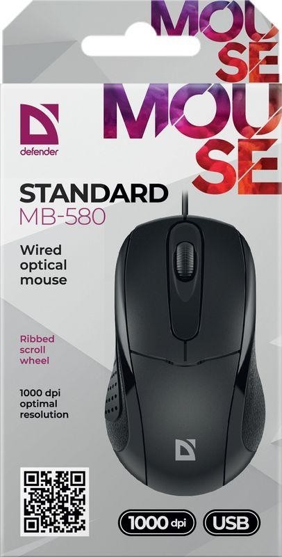 картинка Мышь проводная Defender Standard MB-580, 1000 dpi, USB, черный, 52580 от магазина Альфанит в Кунгуре