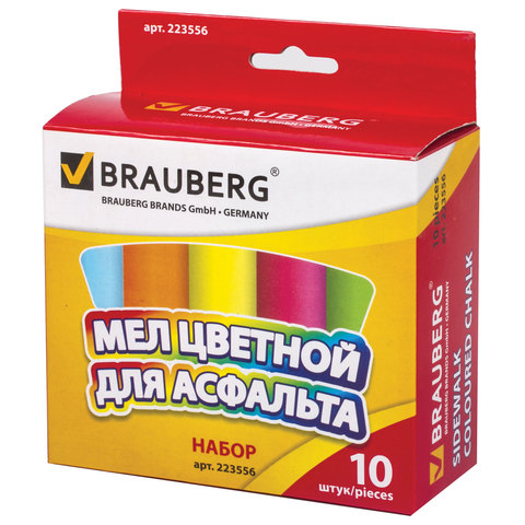 картинка Мел цветной, 10 шт, круглый, для асфальта, в коробке, BRAUBERG, 223556 от магазина Альфанит в Кунгуре