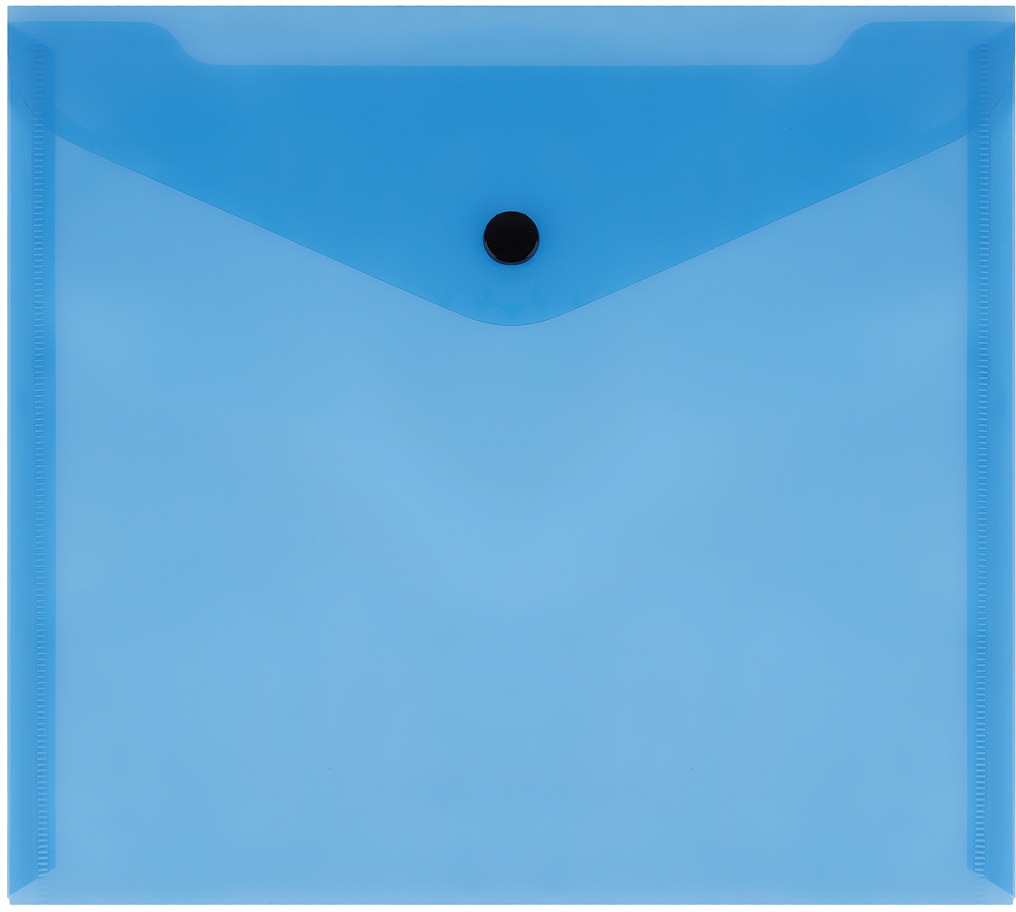 картинка Папка-конверт на кнопке, А5+, 150 мкм, пластик, прозрачный синий, СТАММ, ММ-32277 от магазина Альфанит в Кунгуре