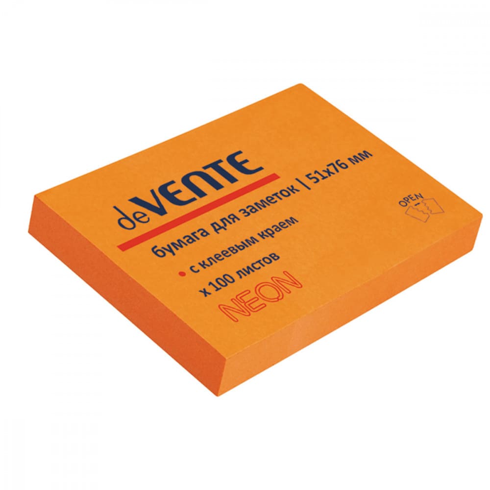 картинка Бумага для заметок с клеевым краем, 5,1*7,6 см, 100 л, оранжевый неон, deVente, 2010315 от магазина Альфанит в Кунгуре