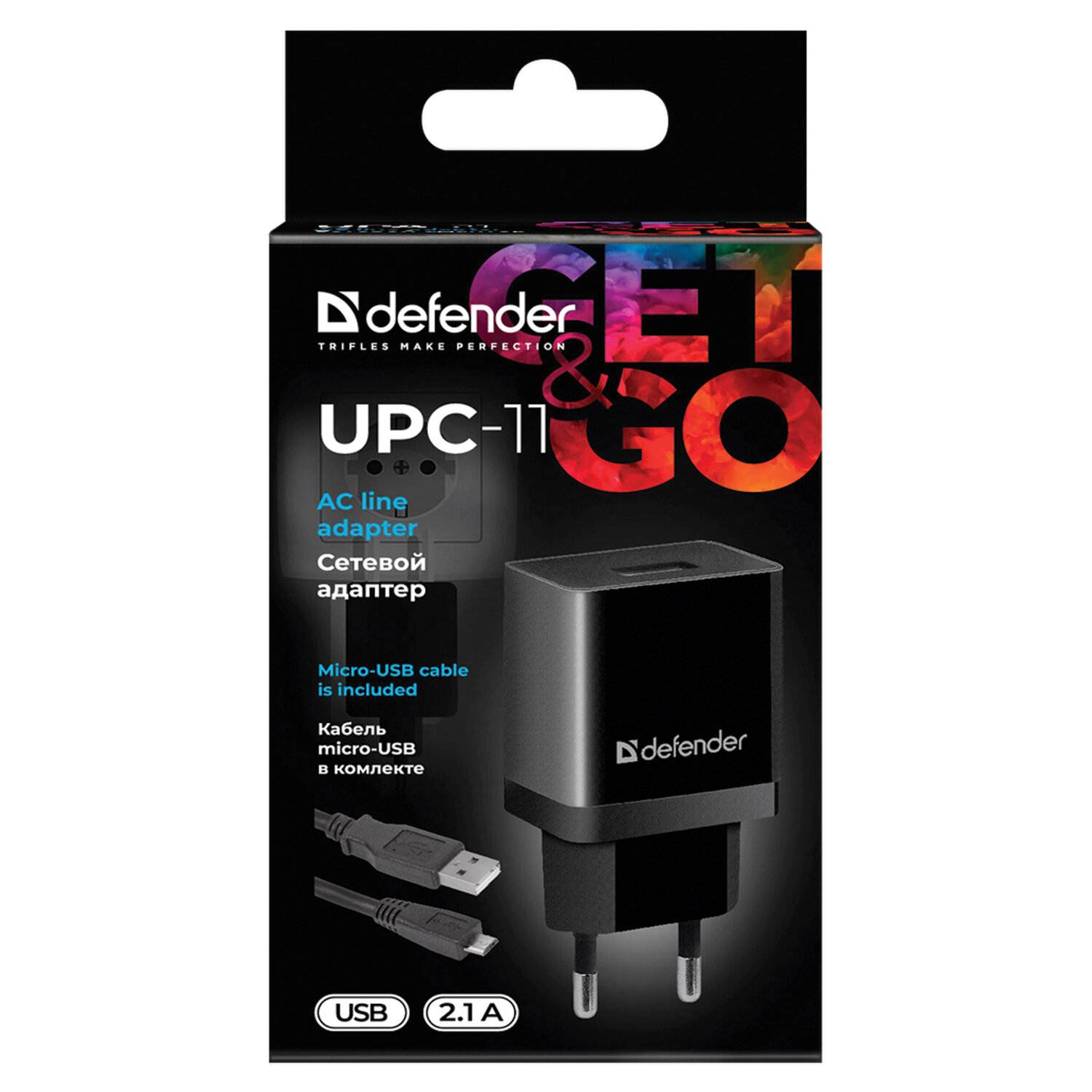 картинка Сетевое зарядное устройство Defender UPC-11, USB-MicroUSB, 2.1 А, черный, 83556 от магазина Альфанит в Кунгуре
