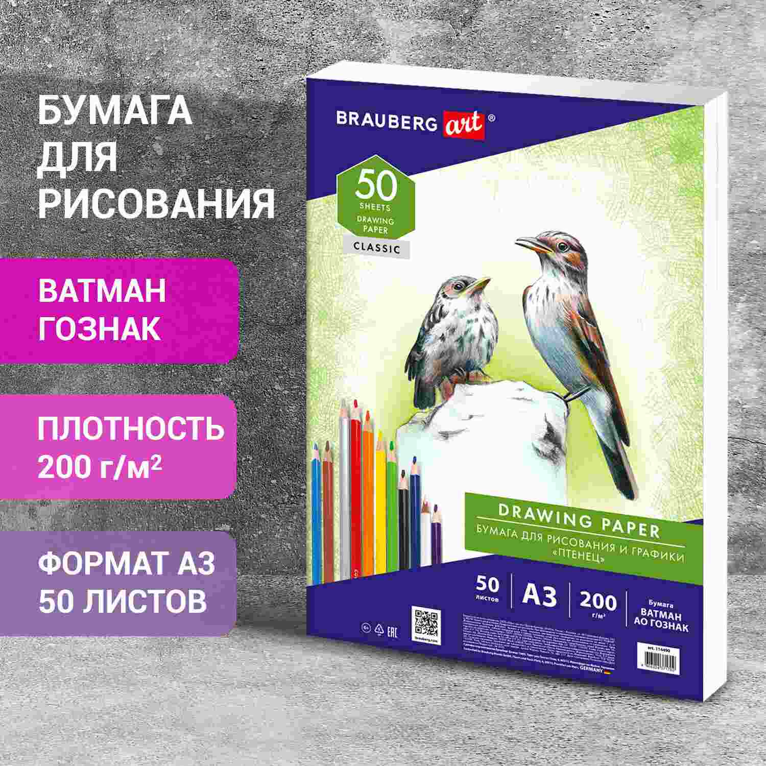картинка Папка для акрила и графики, А3, 50 л, 200 г/м2, BRAUBERG ART, 114490 от магазина Альфанит в Кунгуре