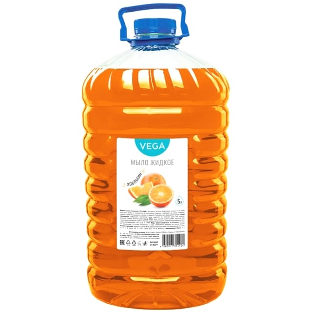 картинка Мыло жидкое, 5 л, бутыль ПЭТ, "Апельсин", Vega, 314224 от магазина Альфанит в Кунгуре