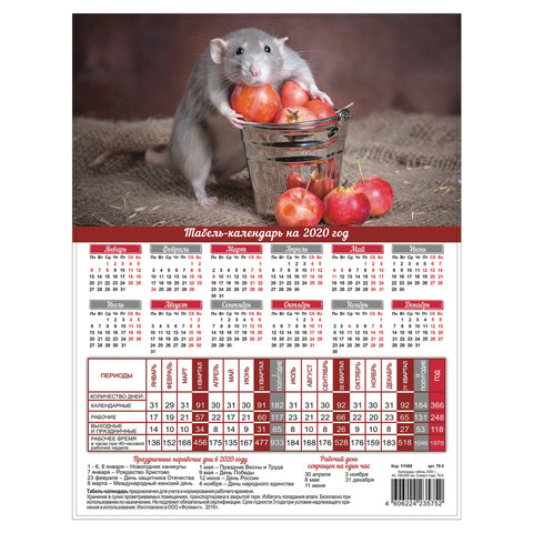 картинка Календарь-табель 2020 г, А4, 195х255мм, "Символ года", ТК-5 от магазина Альфанит в Кунгуре