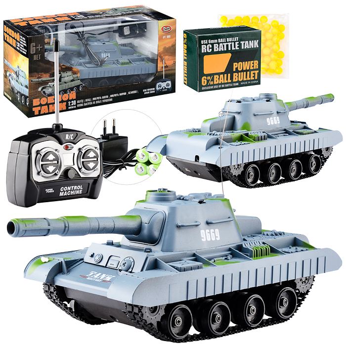 картинка Танк, 25 см, на управлении, пластик, серый, с пульками, "Боевой танк", Play Smart, 9669, 9343 от магазина Альфанит в Кунгуре