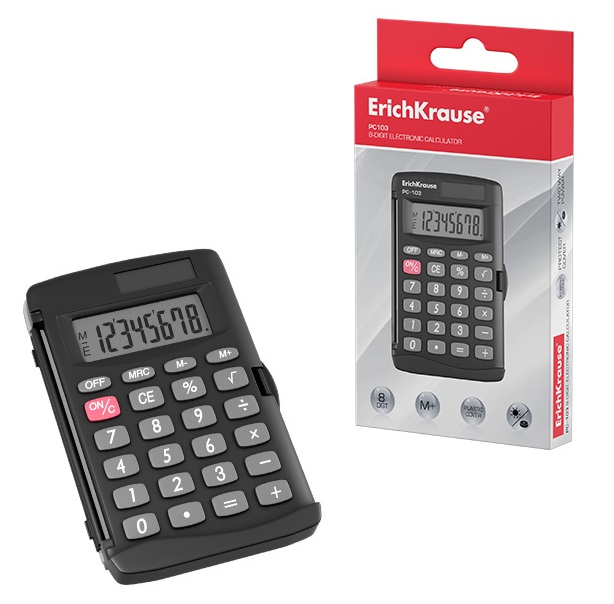 картинка Калькулятор карманный, 8 разрядов, двойное питание, "PC-103", Erich Krause, 57520 от магазина Альфанит в Кунгуре