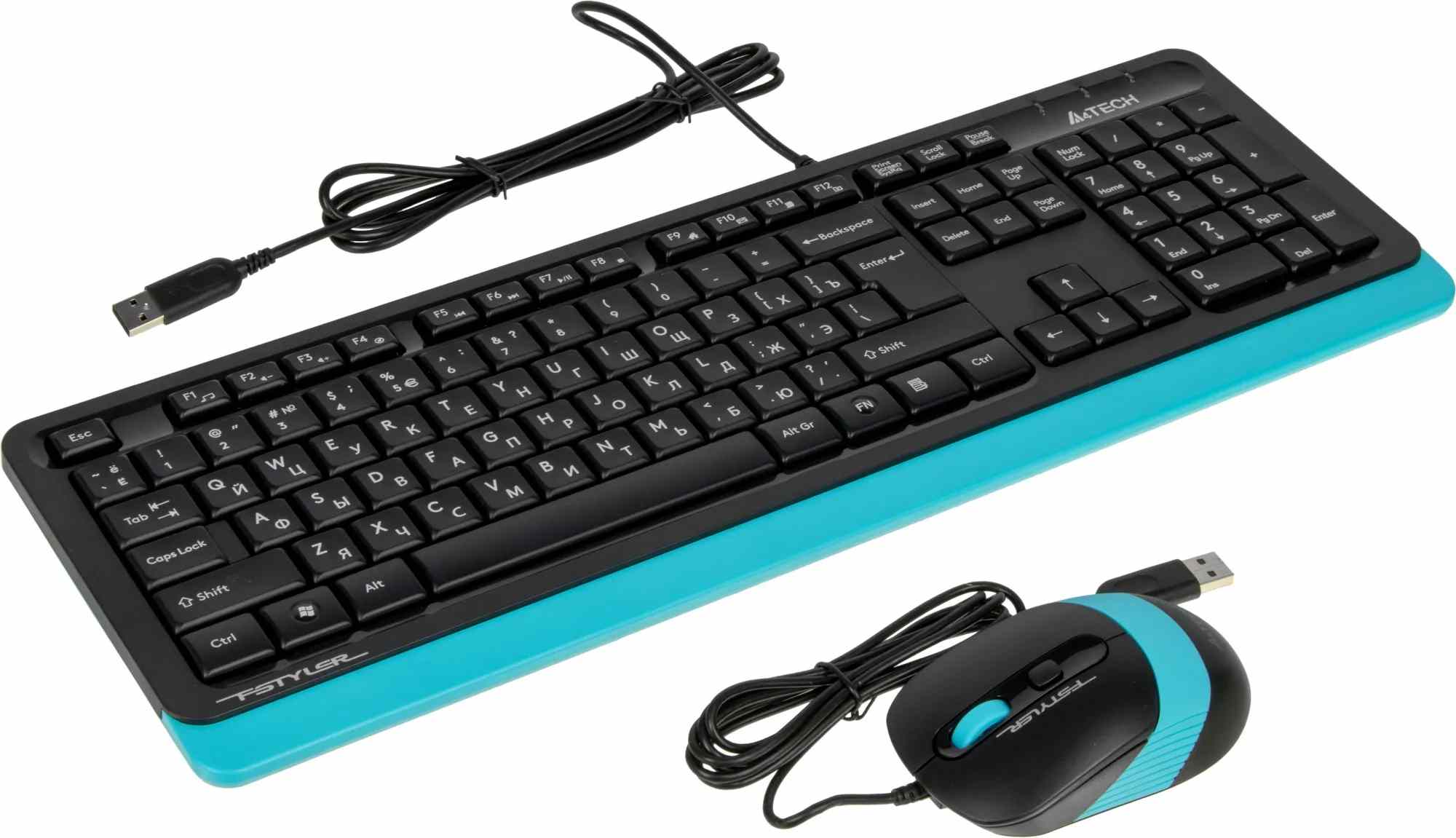 картинка Комплект проводной (клавиатура + мышь) A4Tech Fstyler F1010, USB, черный/голубой, 1147546 от магазина Альфанит в Кунгуре